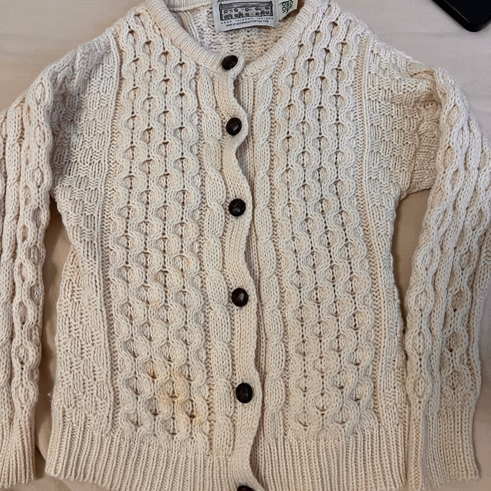 Kids 100% Merino Wool Cream Cable Knit Sweater